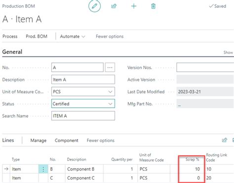 Dynamics 365 Business Central Managing Scrap In Production Orders Websan Solutions Blog