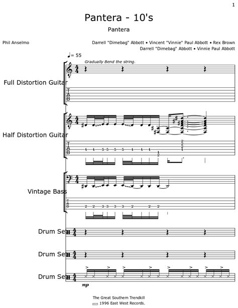 Pantera 10s Sheet Music For Distortion Guitar Guitar Crunch