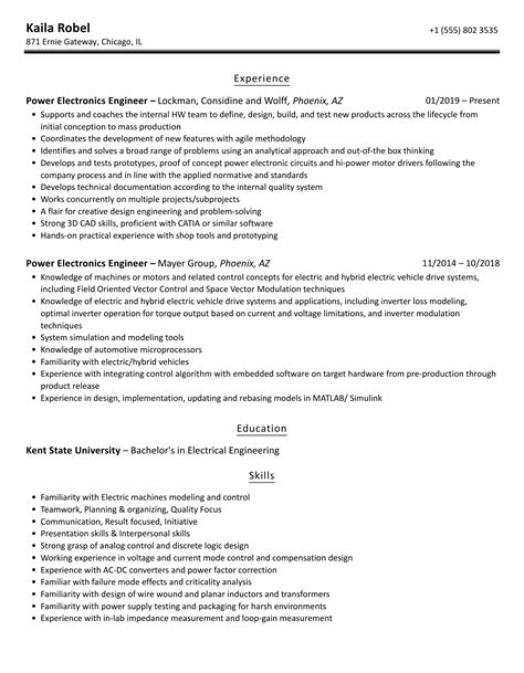 Power Electronics Engineer Resume Samples Velvet Jobs