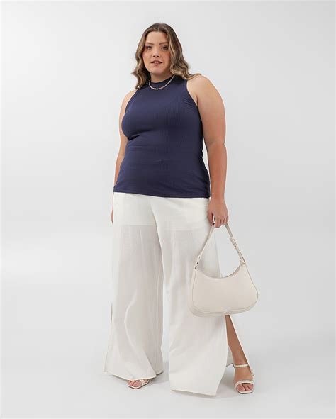 Regata Plus Size Feminina Canelada Azul Marinho Filipa By Riachuelo