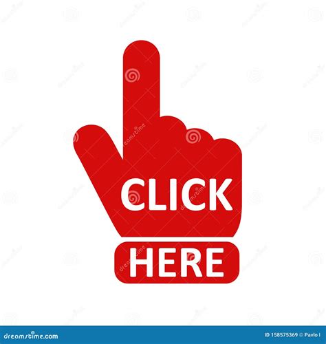 Click Here Button With Hand Pointer Clicking Click Here Web Button