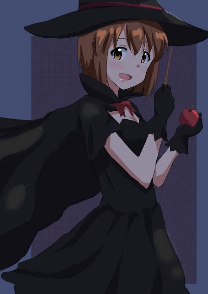 Safebooru 1girl Apple Black Dress Black Hat Breasts Brown Eyes Brown