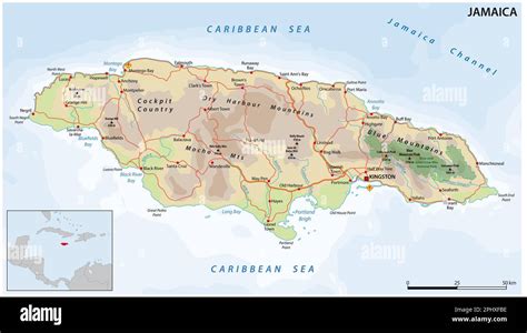 Vector Road Map Of The Caribbean Island Nation Of Jamaica Stock Photo