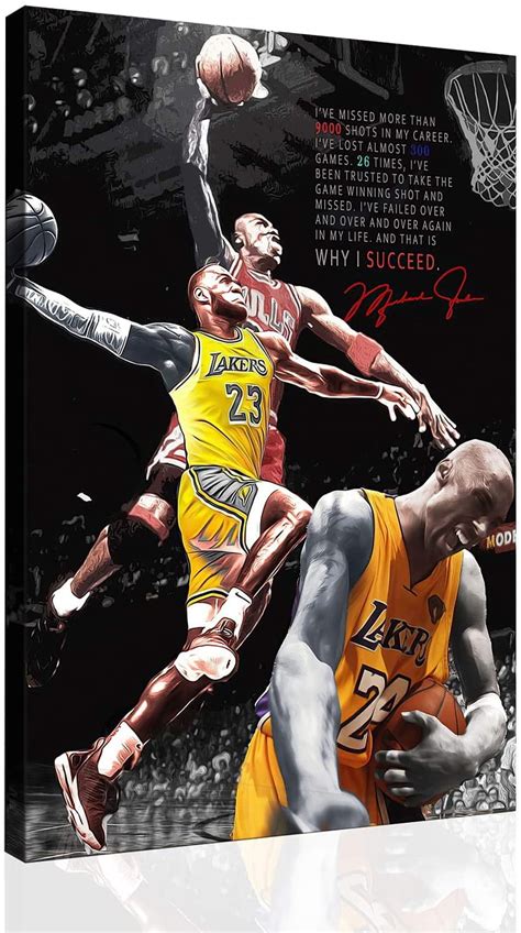 Santa Rona Basketball Kobe Bryant And Lebron James And Mj Dunk Canvas