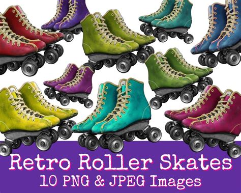 Retro Roller Skates PNG Groovy Clipart Quad Skates Fussy Etsy