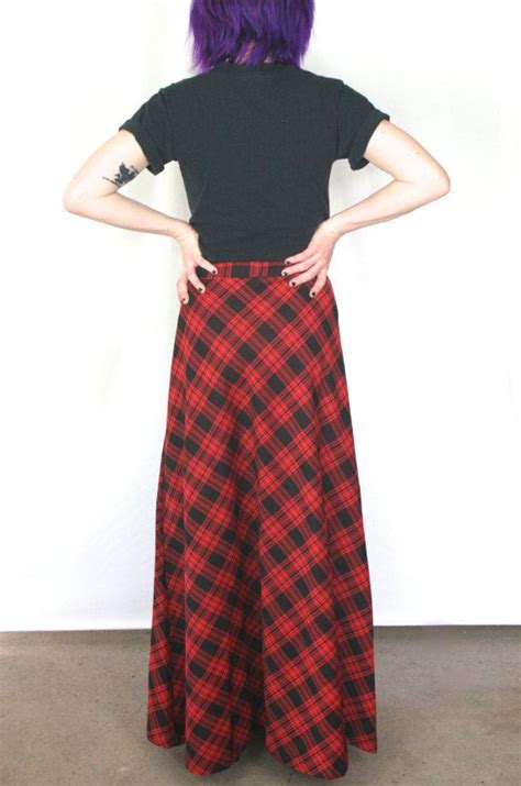 90s Grunge Plaid Maxi Skirt Vintage High Waisted Red Tartan Etsy