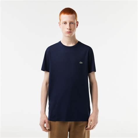 Mens Crew Neck Pima Cotton Jersey T Shirt Navy Blue Lacoste