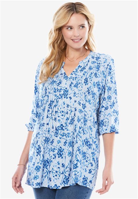 Print Pintuck Blouse Plus Size Shirts And Blouses Woman Within