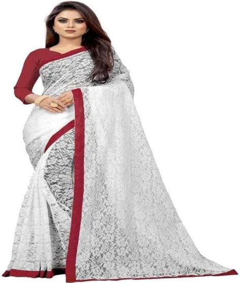 Buy Aruna Sarees Self Design Bollywood Net Saree White Online At Best