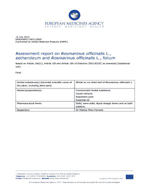 Fillable Online Ema Europa Assessment Report On Rosmarinus Officinalis