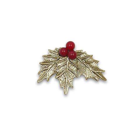 14k Gold Holly Pin With Genuine Coral Jh Breakell And Co