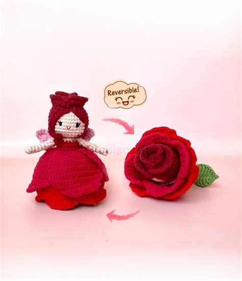 Reversible Rose Fairy Amigurumi Pattern Flower Crochet Pattern PDF