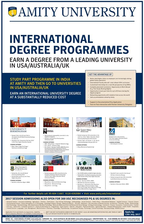 Amity University International Degree Programmes Ad Advert Gallery