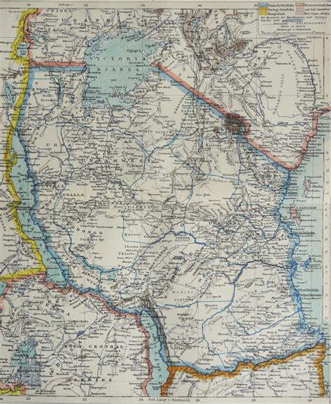 1895 Antique Map of GERMAN EAST AFRICA. Tanzania. Burundi. Rwanda ...