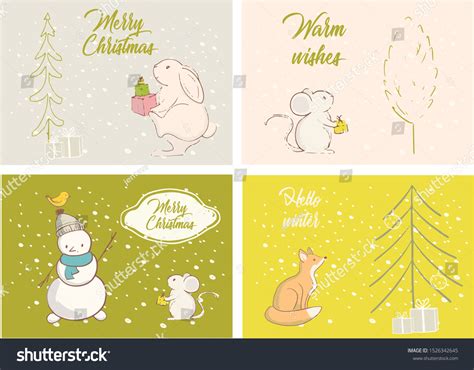 Set Christmas Cards Animals Stock Vector (Royalty Free) 1526342645 ...