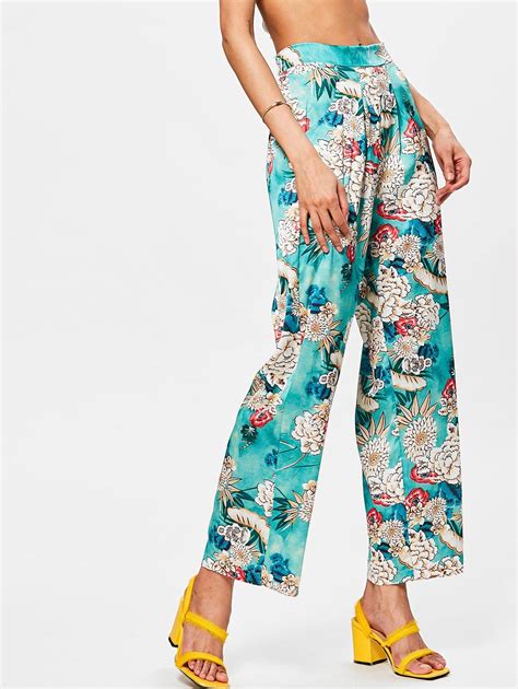 48 OFF Bohemian High Waisted Floral Wide Leg Pants Rosegal