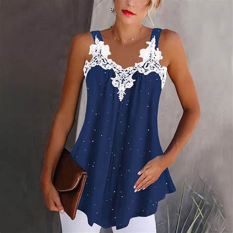 Munlar Womens Sexy Vest Strappy Tunic Floral Lace Blue Camisole Sleeveless Tank Tops For Women