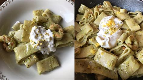 Calamarata Con Pesto Di Pistacchio Gamberi E Burrata Youtube