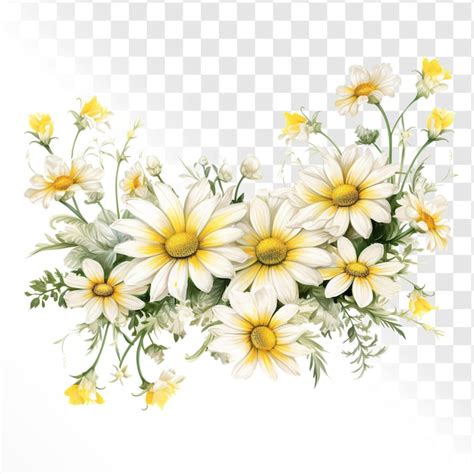 Daisy borda clipart ilustrações chiques aquarelas isoladas em fundo