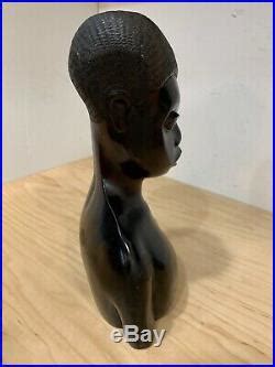 Vintage African Hand Carved Ebony Wood Sculpture Male Head Bust Tall