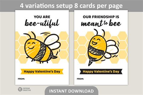 Bee Mine Valentine Printable Classroom Valentines / 2.5 X 3.5 Kids ...