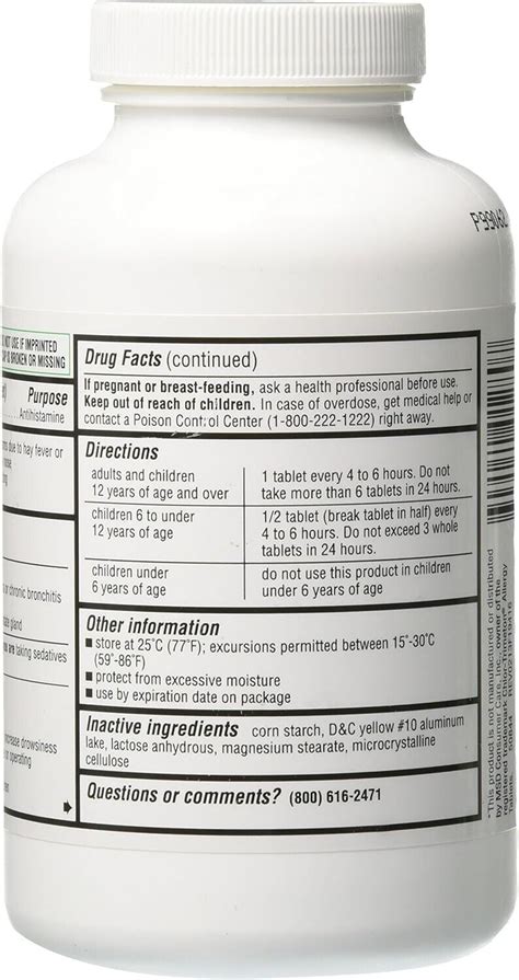 Major Pharmaceuticals Chlorpheniramine Maleate 4 Mg Anti Allergy Tablets 1000 Ebay