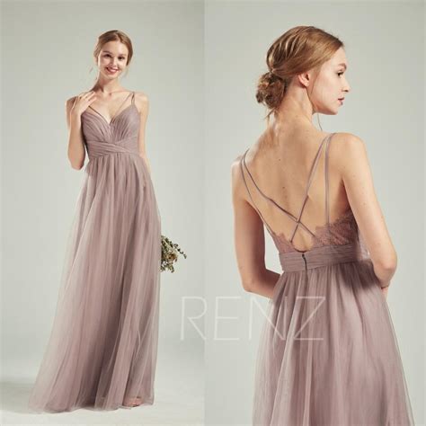 Bridesmaid Dress Dark Mauve Tulle Dress Wedding Dress Ruched V Neck