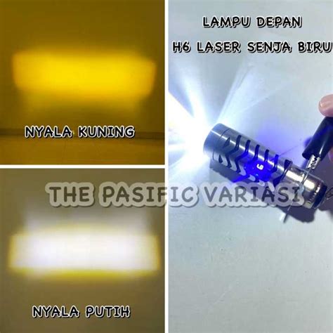 Promo Lampu Led Depan Motor H6 Laser Hi Lo Ac Dc 2 Warna Putih Kuning Plus Lampu Senja Biru