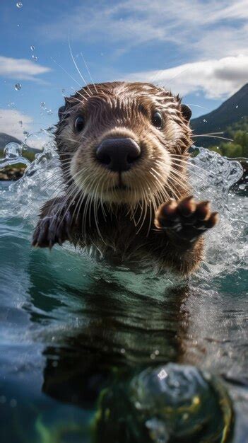 Premium AI Image | an otter swimming in water