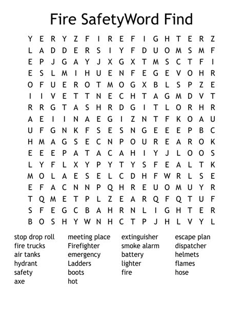 Fire Safetyword Find Word Search Wordmint