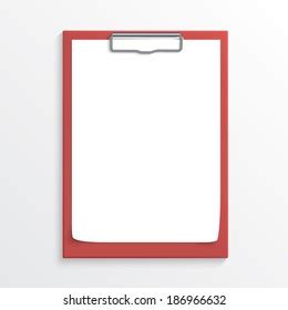 Realistic Red Clipboard Blank Paper Sheet Stock Illustration