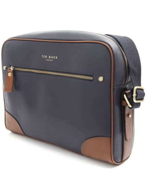 Ted Baker Navy Leather Messenger Bag With Camel Leather Detail In Blue