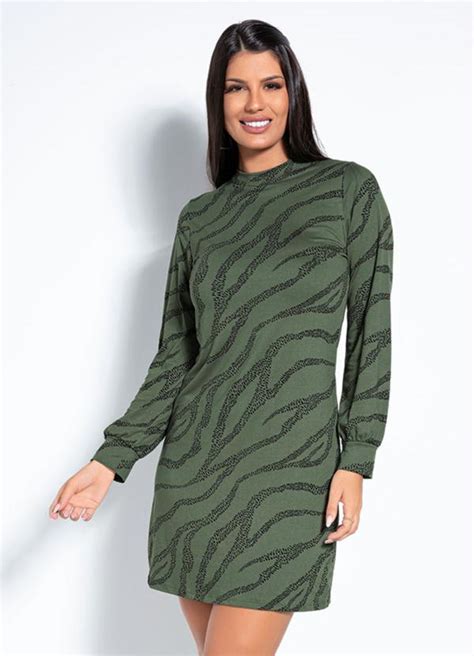 Vestido Verde Militar Mangas Longas Rovitex Queima De Estoque