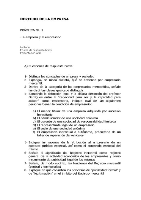 Práctica Nº 1 2024 Derecho De La Empresa PrÁctica Nº 1 La Empresa Y El Empresario Lecturas