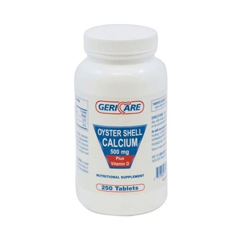 Geri Care Oyster Shell Calcium Plus Vitamin D Tablets Nutritional Supplement 500 Mg 250 Ct