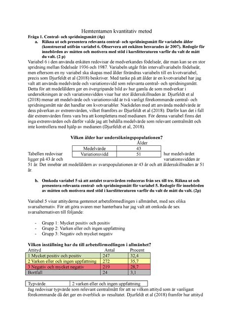 Hemtenta kvantitativ metod SPSS Hemtentamen kvantitativ metod Fråga 1