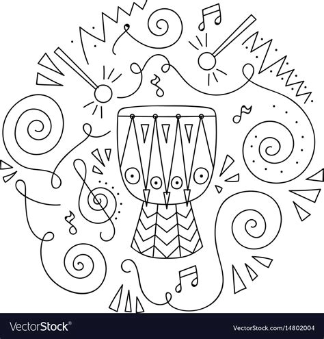 Doodle Drum Coloring Page Royalty Free Vector Image