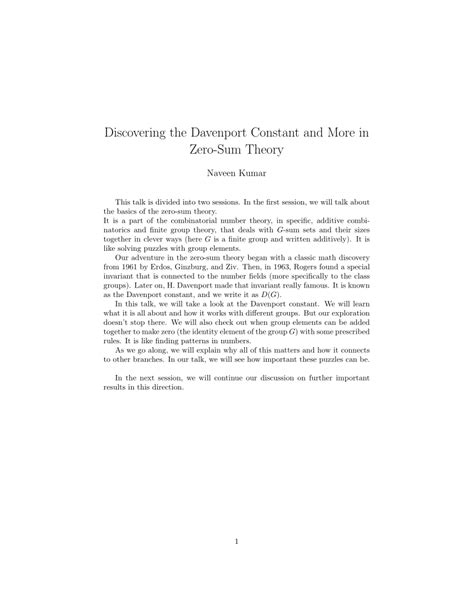 PDF Discovering The Davenport Constant And More In Zero Sum Theory