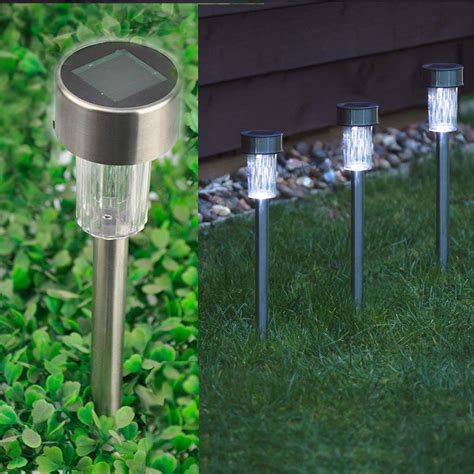 10 X Solar Powered Stainless Steel LED Post Lights Garden Outdoor ...