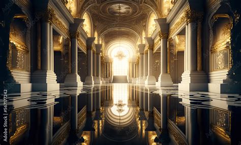 A Realistic Fantasy Interior Of The Royal Palace Golden Palace Castle