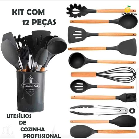 Kit De Utens Lios Para Cozinha Em Silicone E Bambu Pe As Shopee Brasil