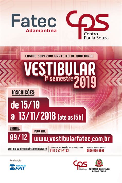 Fatec de Adamantina abre inscrições para vestibular 2019 saiba como se