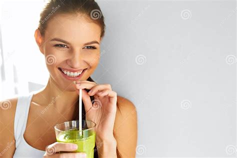 Healthy Food Eating Woman Drinking Smoothie Diet Lifestyle N Stock