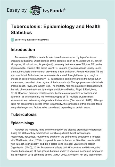 Tuberculosis Epidemiology And Health Statistics 1139 Words Essay Example