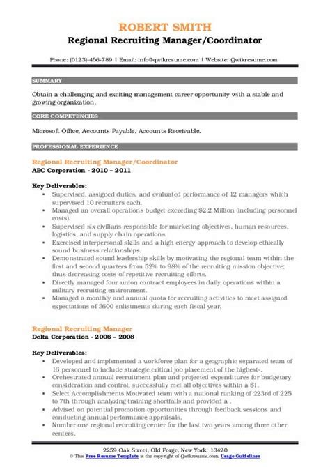 Regional Recruiting Manager Resume Samples Qwikresume