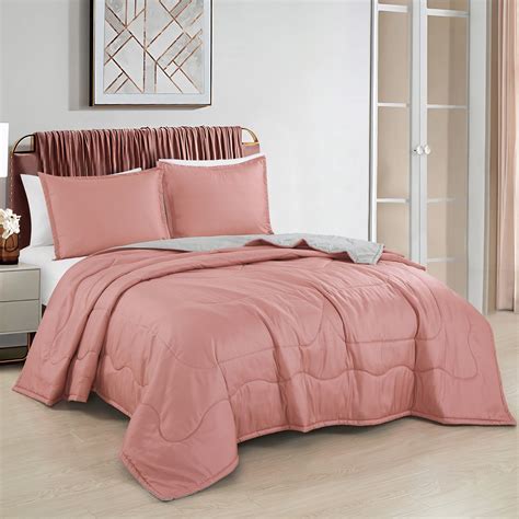 ESCA 3 Piece Elimu Dusty Pink Reversible Bedspread Coverlet Quilt Set