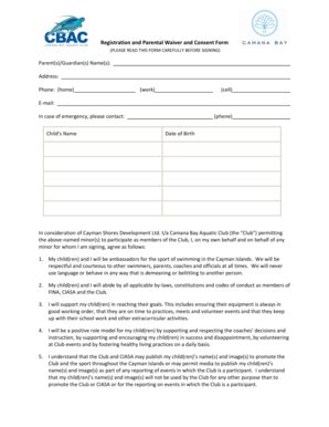 Fillable Online Registration And Parental Waiver And Consent Form