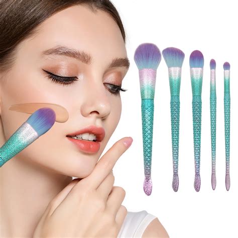 Beasofee Mermaid Makeup Brushes Set With Travel Bag Powder Brush