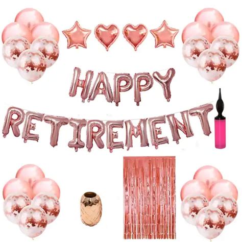 Rose Gold Happy Retirement Foil Balloon Helium Confetti Balloons Fringe