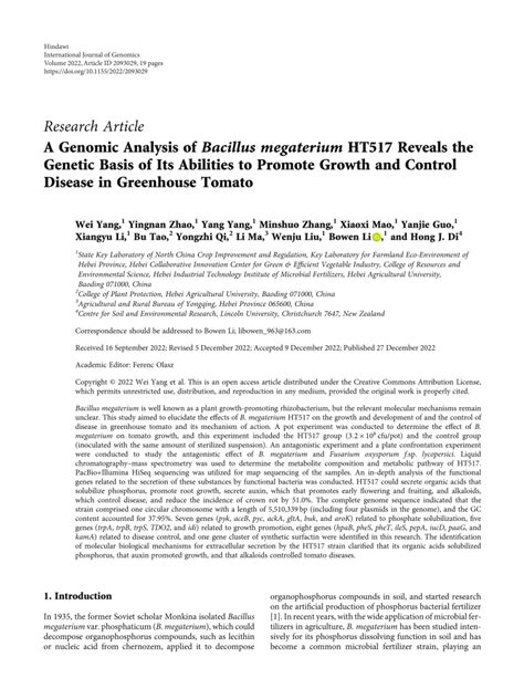 PDF A Genomic Analysis Of Bacillus Megaterium HT517 Reveals The